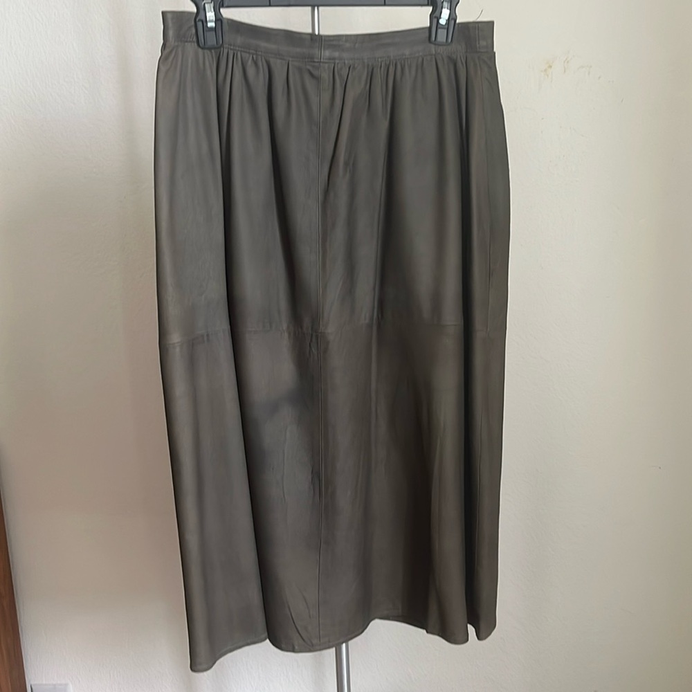 Khaki Suede Midi Skirt